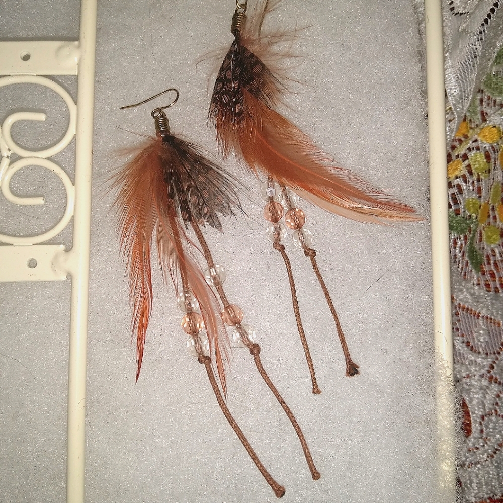 Feather & Bead Boho Pierced Earrings